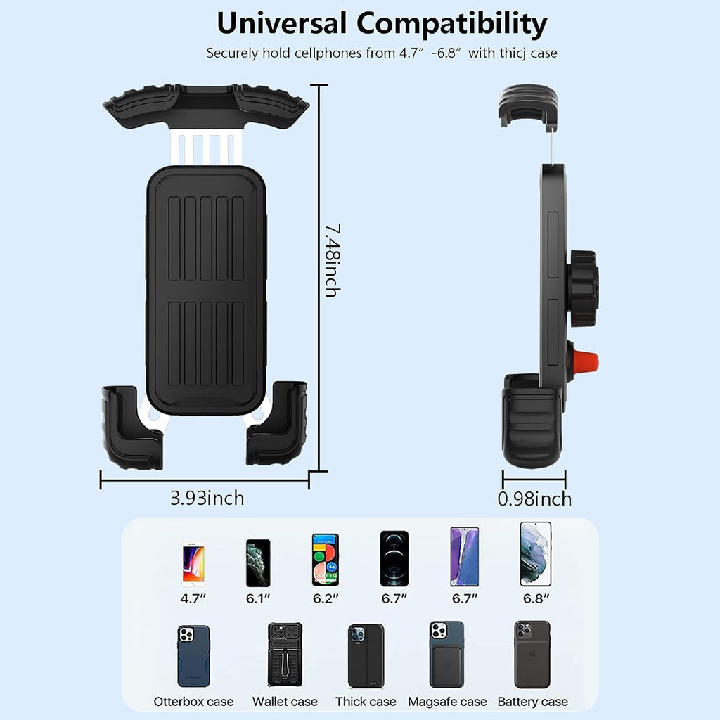 2 Packs Bike Motorcycle Phone Mount,[Ultra Metal] Bike Motorcycle Phone Holder with Security Lock, Bicycle Phone Mount with Soft Cushion & Adjustable Clip Compatible with 4.7''-6.8'' Phone