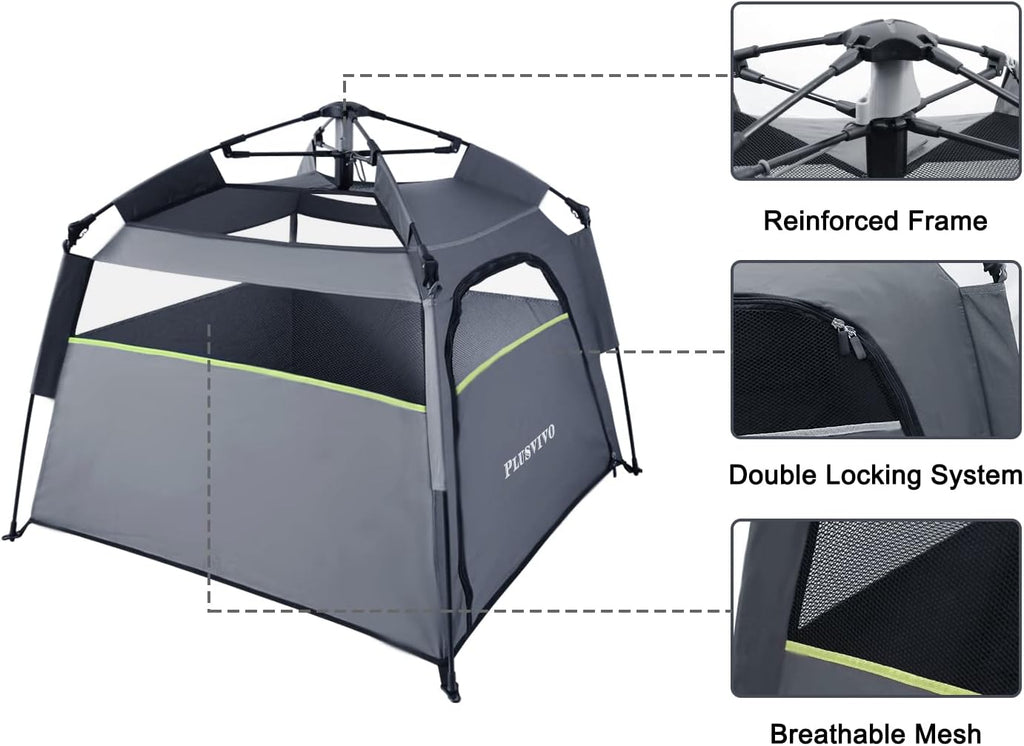 Pop Up Dog Tents, Plusvivo Foldable Cool Mesh Camping Tent - 40" X 40" X 28" With Shoulder Bag & UV Canopy