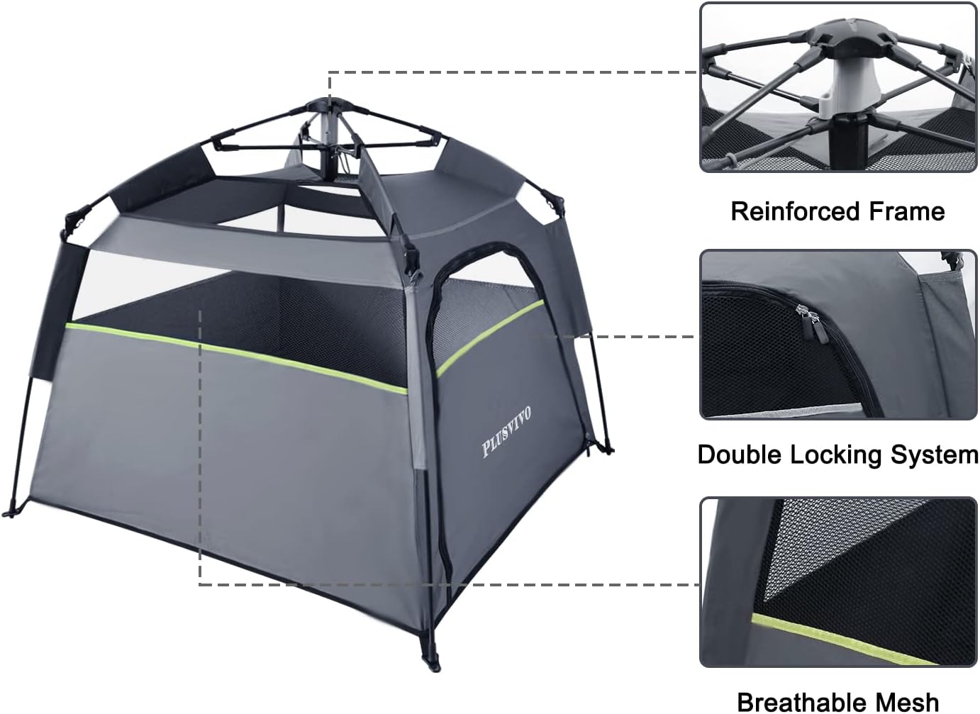 Pop Up Dog Tents, Plusvivo Foldable Cool Mesh Camping Tent - 40" X 40" X 28" With Shoulder Bag & UV Canopy