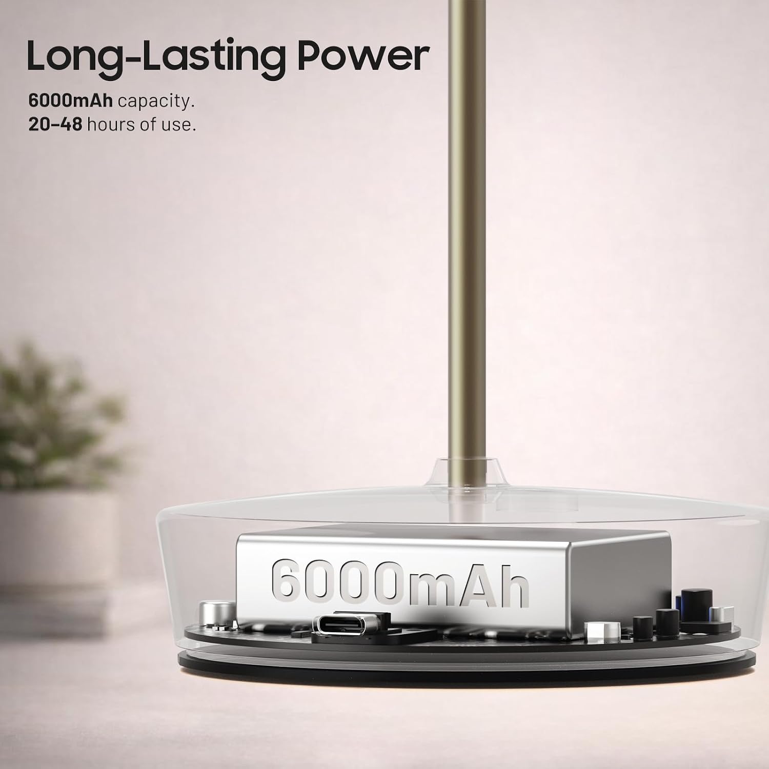 Rechargeable Cordless Table Lamp, 6000mAh Battery Table Light