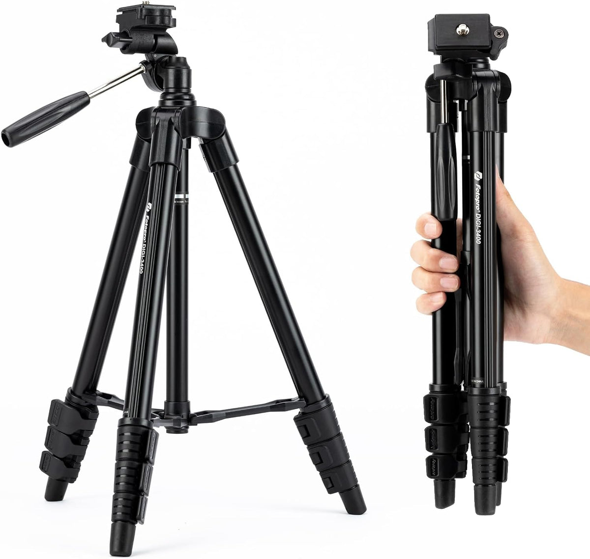 Fotopro Camera Tripod, 51'' Lightweight Portable Travel Tripods for Camera and Phone with 3-Way Head Remote Control Cellphone Holder Travel Bag, Aluminum Phone Tripod Stand for Recording LiveStreaming