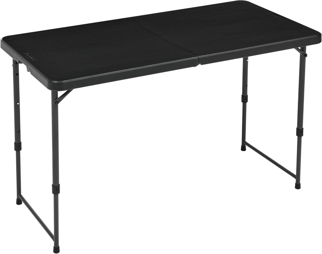 Amazon Basics Portable 4 Foot Rectangular Folding Dining Table, 4 Adjustable Height Settings, Carrying Handle, Indoor & Outdoor, Sturdy for Events, White, 47.8 x 23.9 x 33.9 in