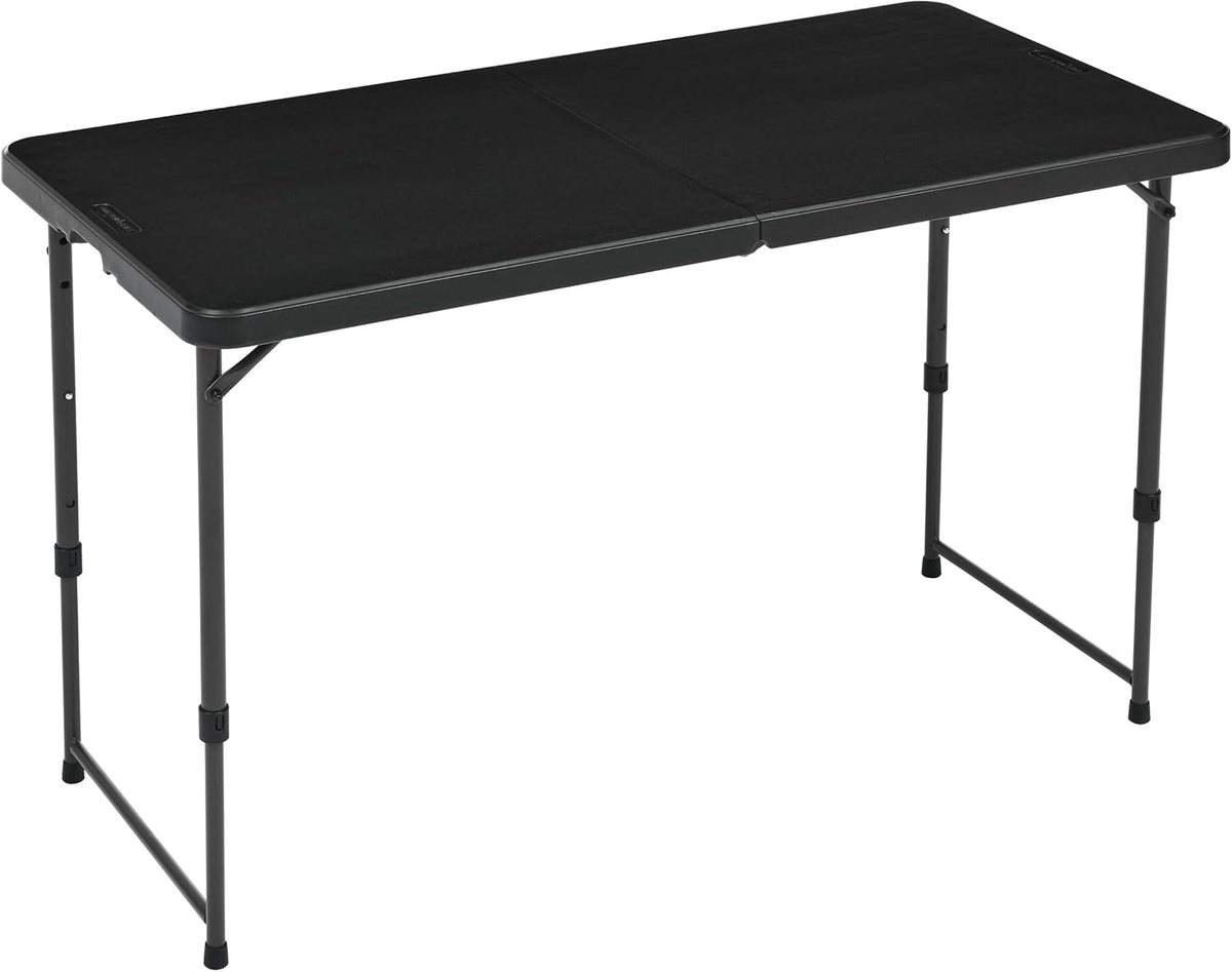 Amazon Basics Portable 4 Foot Rectangular Folding Dining Table, 4 Adjustable Height Settings, Carrying Handle, Indoor & Outdoor, Sturdy for Events, White, 47.8 x 23.9 x 33.9 in