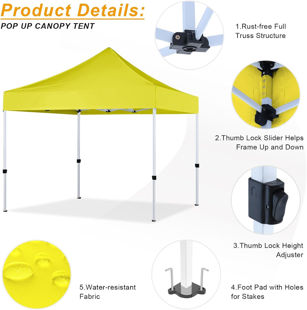 HLong 10x10 Heavy Duty Pop-Up Canopy, Lemon Yellow