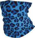 Neck Gaiter Blue Polyester Leopard Print Seamless Breathable Face Mask for Outdoor Sports, Unisex