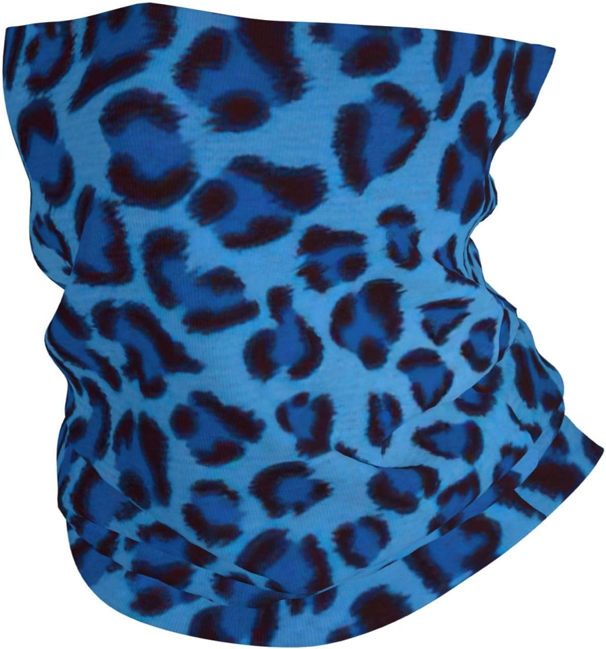 Neck Gaiter Blue Polyester Leopard Print Seamless Breathable Face Mask for Outdoor Sports, Unisex