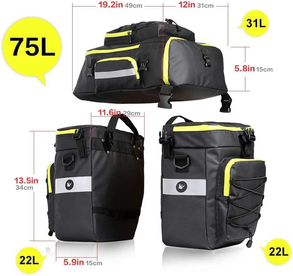 Rhinowalk Bike Pannier Bag Set for Bicycle Cargo Rack Saddle Bag Shoulder Bag Laptop Pannier Rack Bicycle Bag Professional Cycling Accessories 3 in 1