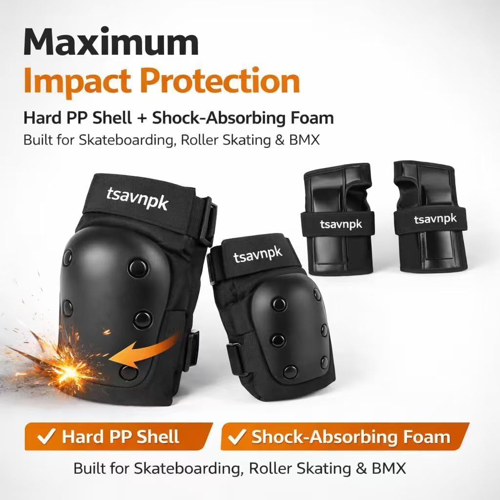 Adult Knee and Elbow Pads Set with Wrist Guards,Protective Gear for Skating