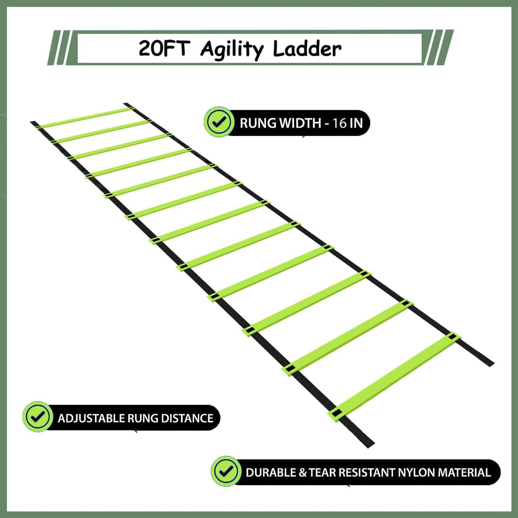 Agility Ladder Training Poles Equipment, Soccer Training Equipment-20ft Speed Ladder, 6 Agility Poles, 8 Soccer Cones for Training Football Basketball Rugby Training Equipment for Kids Youth Adults
