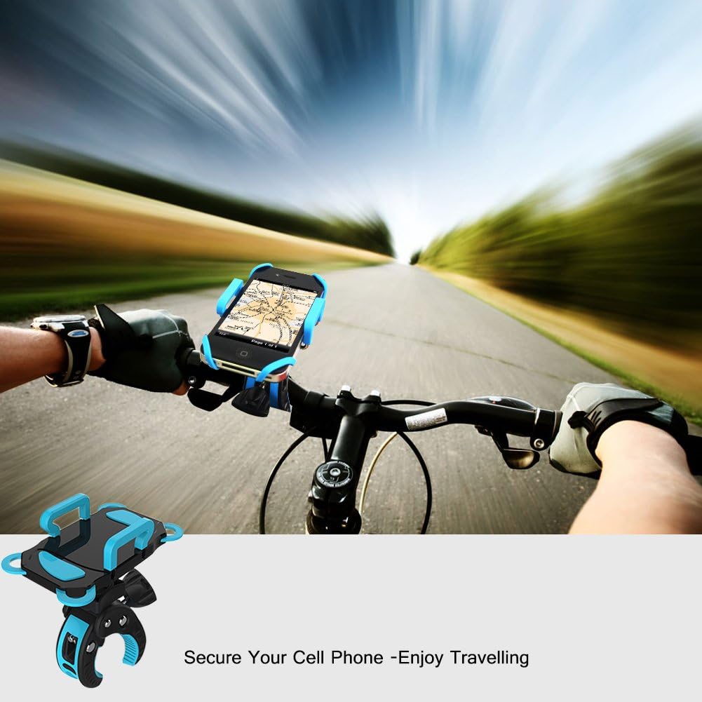 Bike Mount, Bike Phone Mount Motorcycle Baby Carriage Bicycle Cell Phone Holder Cradle with Rubber Strap 360 Degree Rotate for iPhone X,8,7 6s Plus 5s 5SE,Galaxy (Blue)