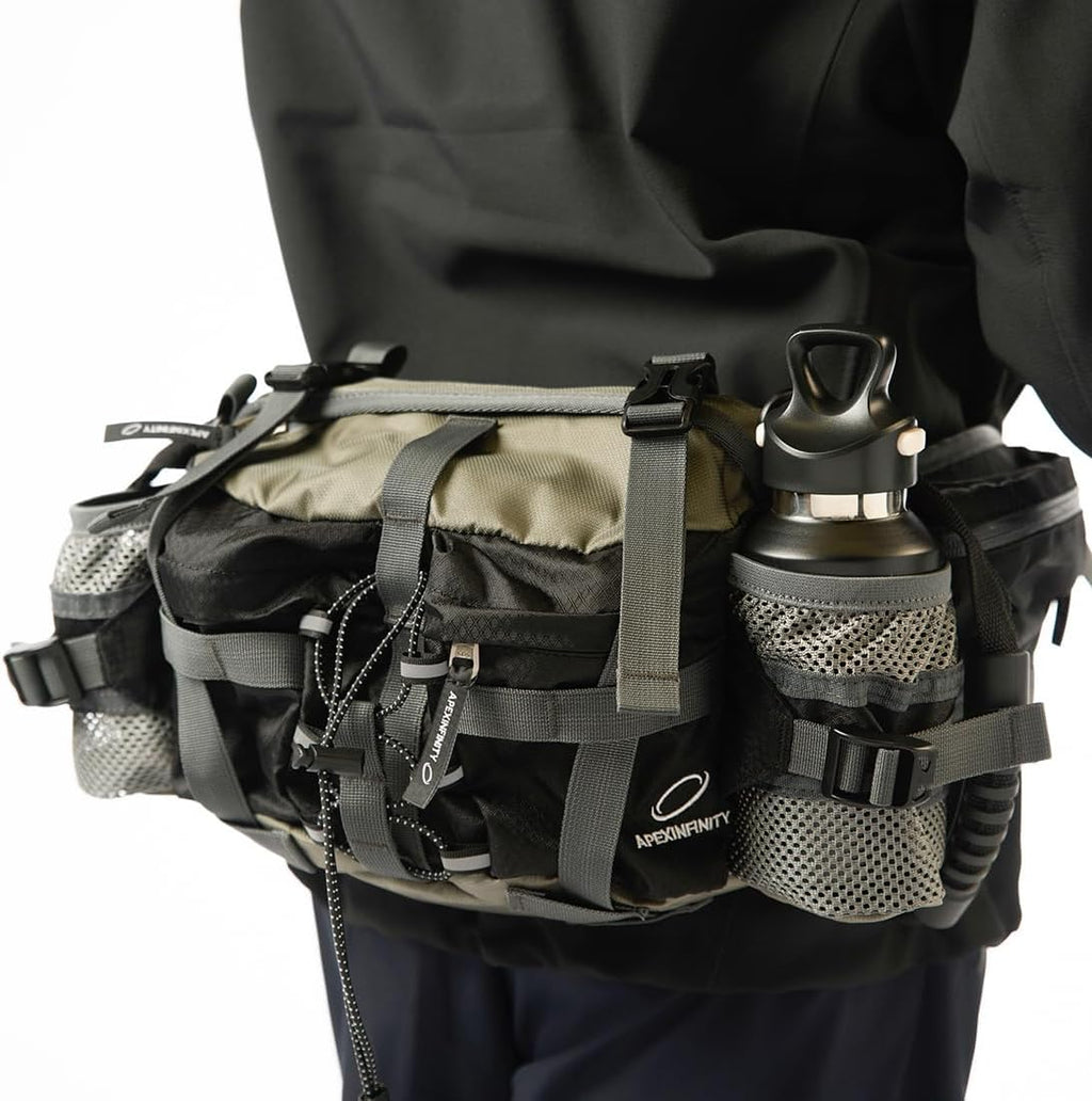 Motorcycle Waist Bag Tactical Waist Pack with Safety Handle, Military Hip Belt Bag, Outdoor Hiking Hip Bum Bag with Multi-Pockets Large Capacity for Traveling Casual Cycling Running Hiking, Black