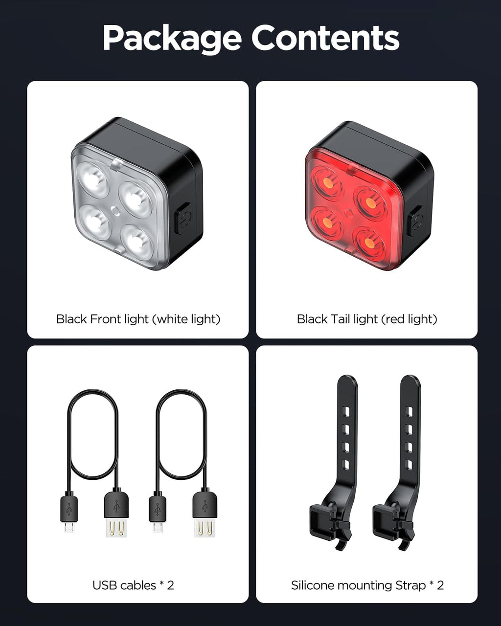 Akale Bike Lights Set, Rechargeable Bicycle Lights Front and Rear, 4 Light Mode Options, Bike Headlight, IPX4 Waterproof, Easy to Install for Men Women Road