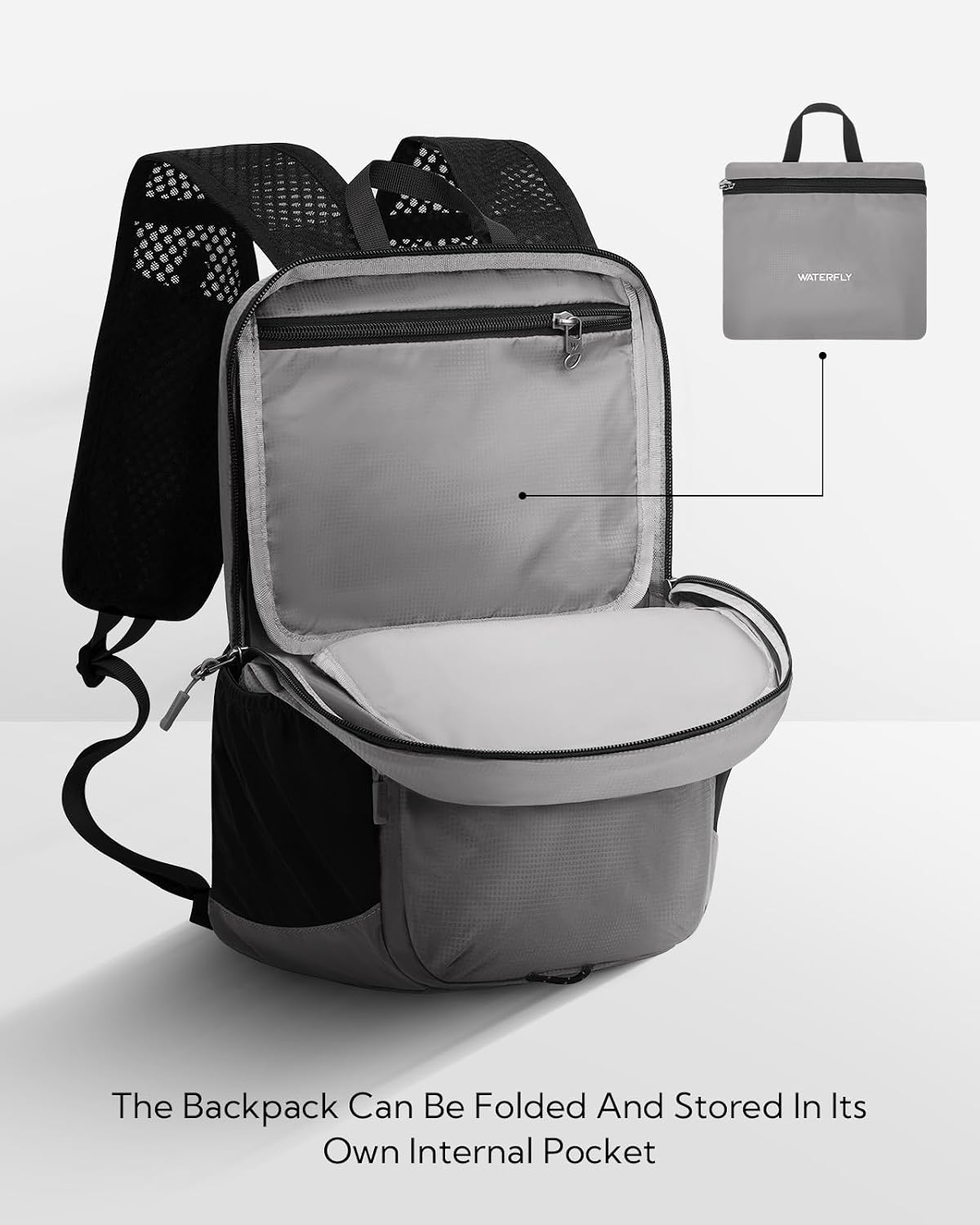 WATERFLY Small Packable Travel Backpack: 15L Lightweight Hiking Daypack