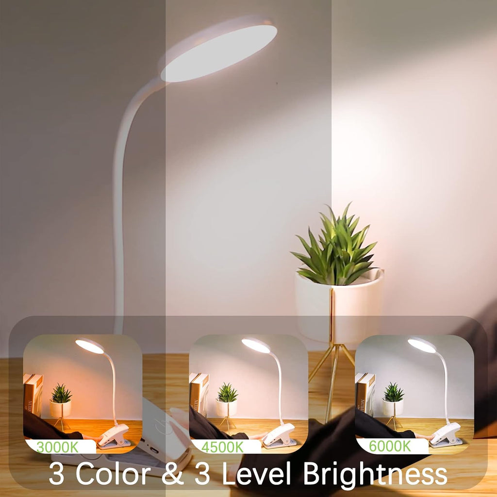 SUNLONG Dorm Room Essential Clip on Light Wall-Mounted, 3 Color Portable Desk Light Mini Clip Lamp, Battery Operation Small Desk Lamp with Clamp, Reading Lights for Books Bunk Bed Headboard Makeup