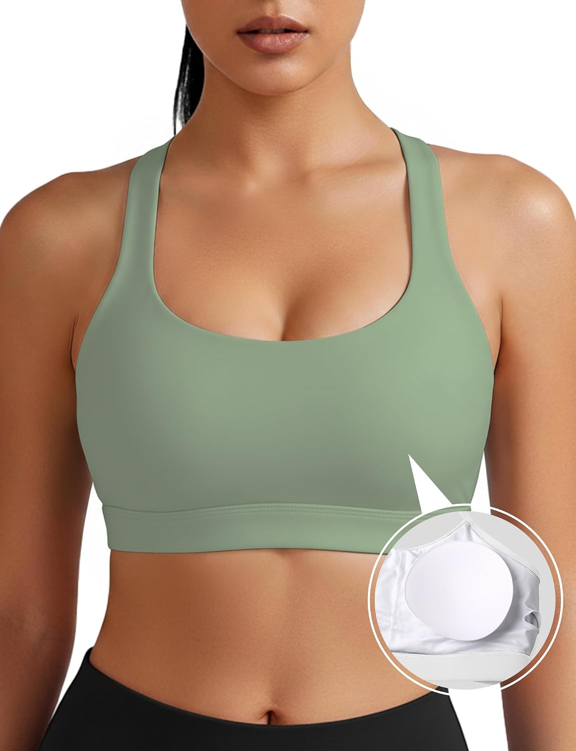 Buauty Sports Bra for Women, Criss Cross Back Medium Support Workout Bras with Removable Cups for Yoga Running Gym