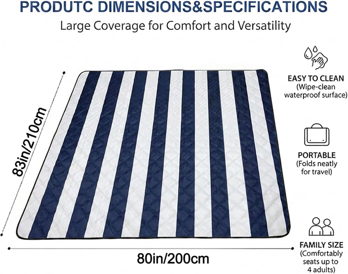 Extra Large Picnic Blanket 80"x 83", Waterproof Sandproof Beach Outdoor Mat