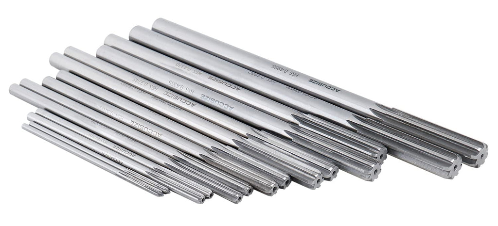 Accusize Industrial Tools Dowel Pin Reamer Size: 0.1230" Thru 0.4995", HSS M2 Premium Chucking Reamer Set, Right Hand Cut, 14 pcs Set, 5528-ST00