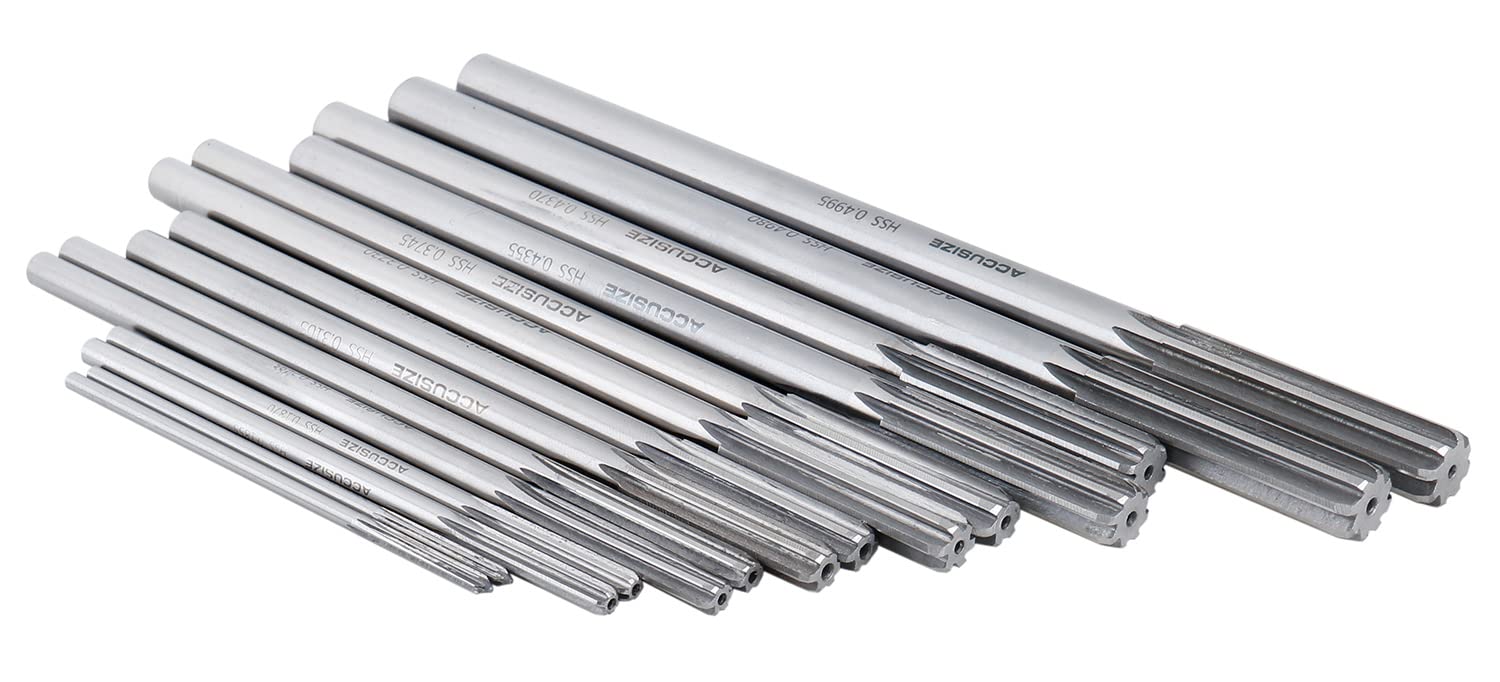 Accusize Industrial Tools Dowel Pin Reamer Size: 0.1230" Thru 0.4995", HSS M2 Premium Chucking Reamer Set, Right Hand Cut, 14 pcs Set, 5528-ST00