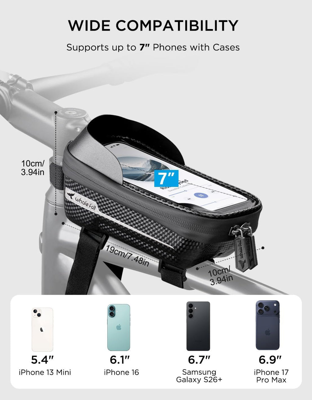 whale fall Bike Frame Bag Waterproof, 3D EVA Hard Shell, Bike Phone Holder