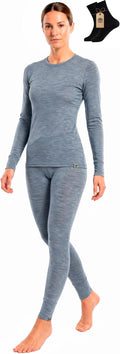 100% Merino Wool Base Layer Set Women - Thermal Underwear Long Johns PJs