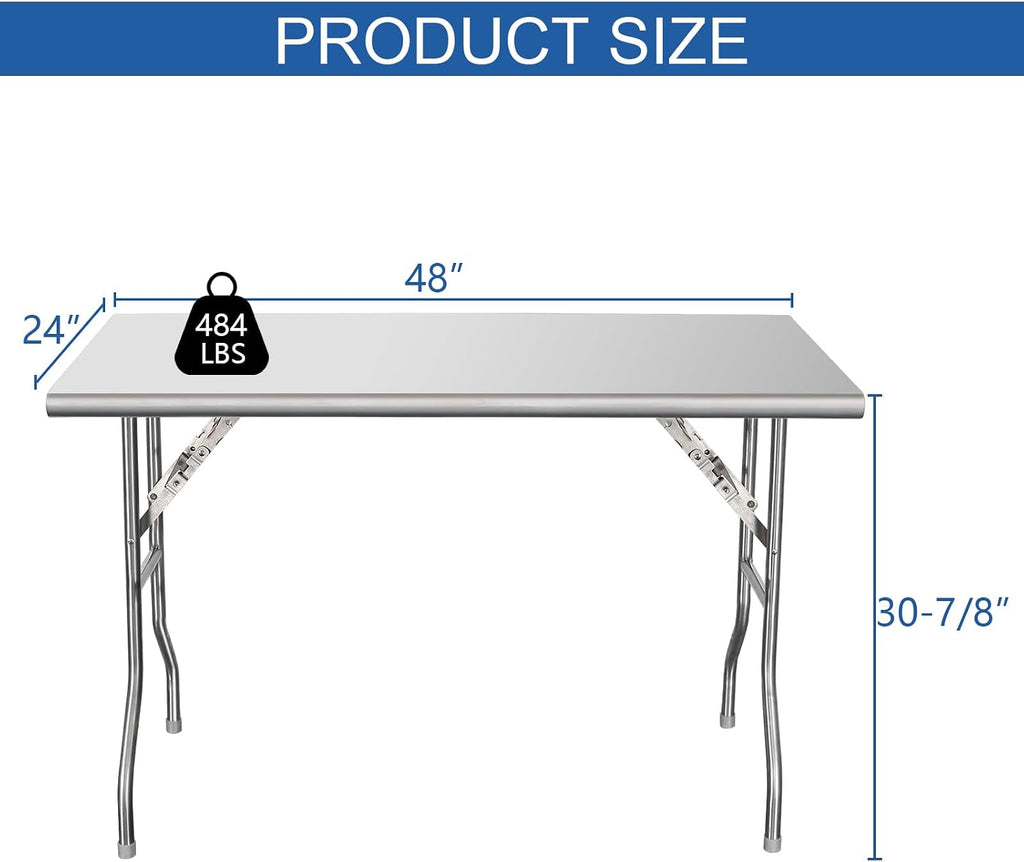 HARDURA Folding Stainless Steel Prep Table 24X48 Inches with Legs