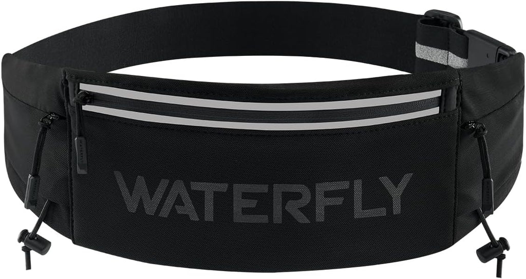 WATERFLY Running Belt Fanny Pack, Runner Race Belt with Bib Clip Black