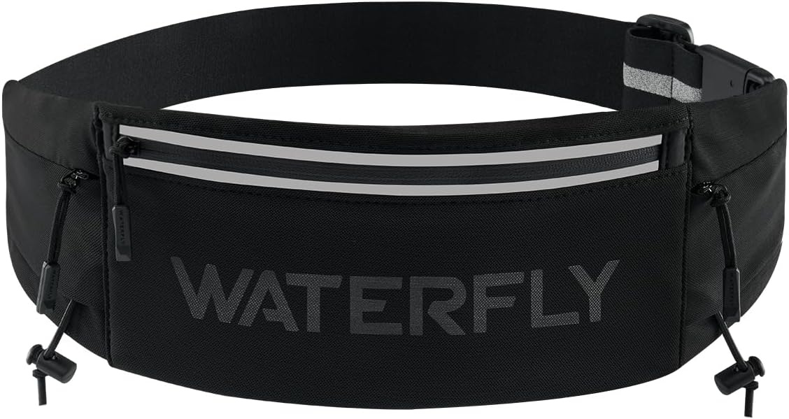 WATERFLY Running Belt Fanny Pack, Runner Race Belt with Bib Clip Black