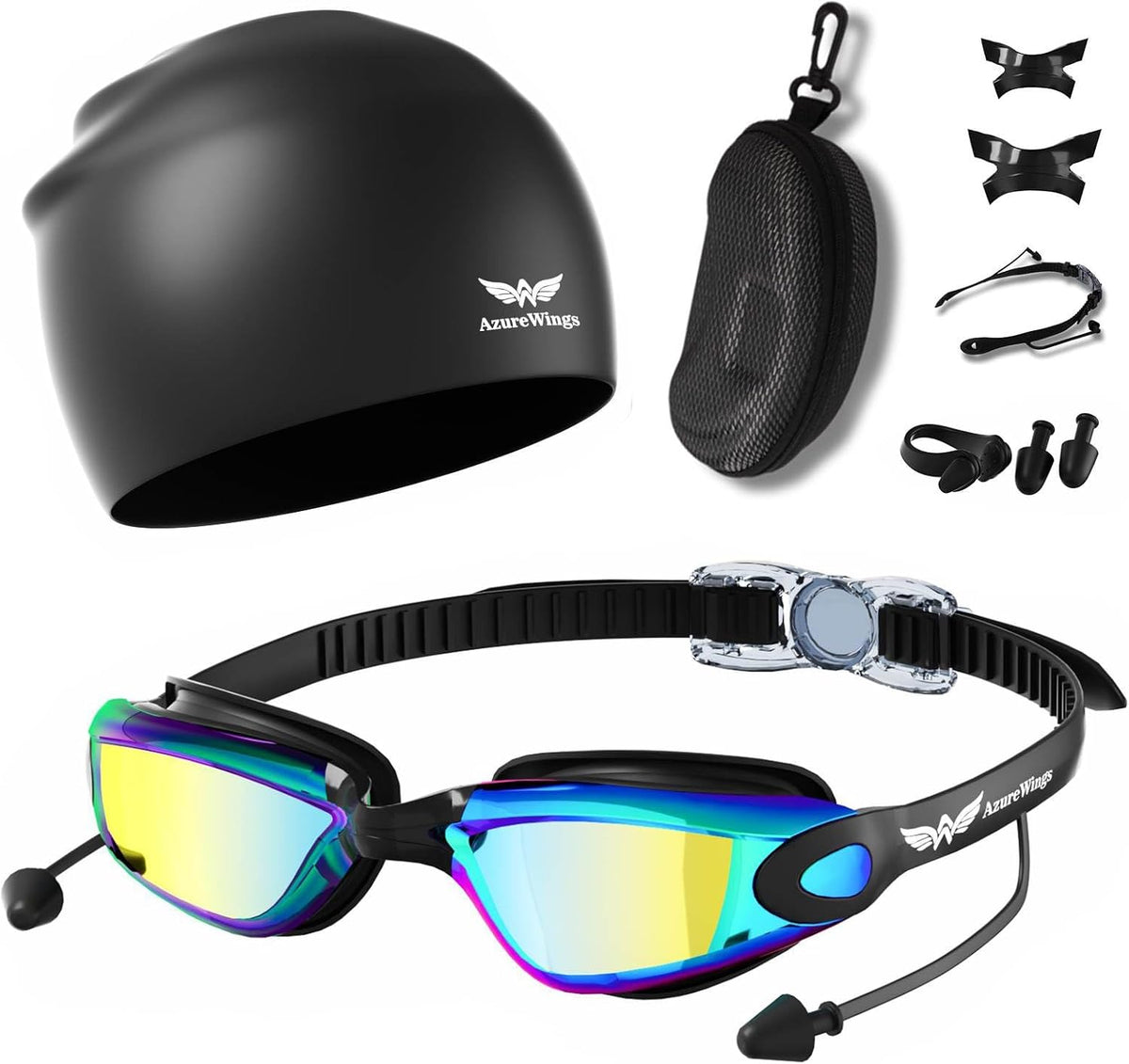 7 in 1 Swim Goggles and Cap for Men Women, Anti-Fog UV Protection, No Leak