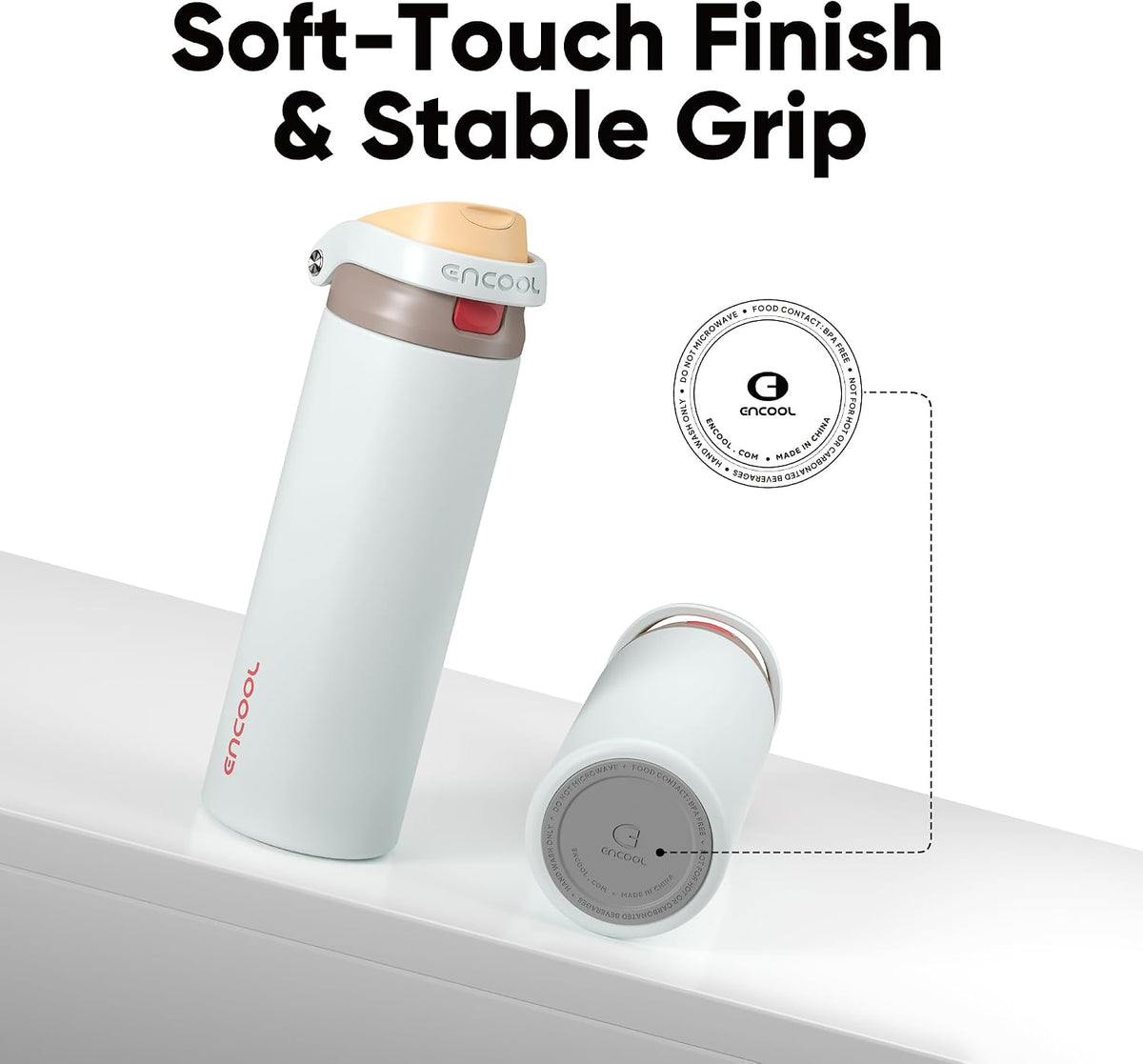 ENCOOL Leakproof Insulated Water Bottle with Straw Dual-Sip Water Bottle Bag-Safe Design for Work, Commute & Gym – Keeps Drinks Cold All Day, 24 oz, Clay Grey