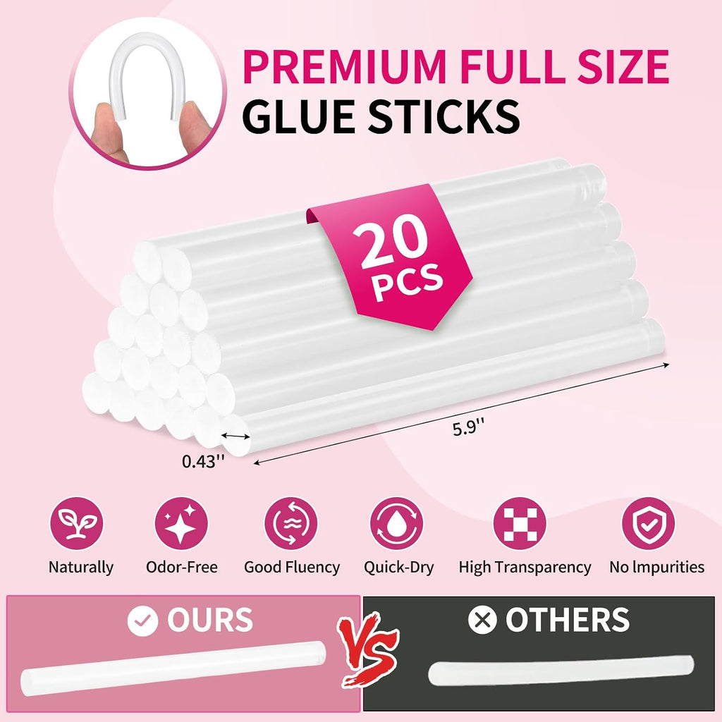 Hot Glue Gun Large 60W/100W Dual Temp W/Full Size Stick Set,Pink