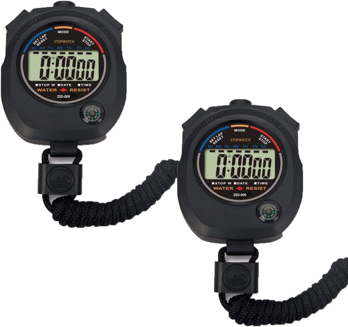 Pgzsy 2 Pack Multi-Function Electronic Digital Sport Stopwatch Timer, Large Display with Date Time and Alarm Function,Suitable for Sports Coaches Fitness Coaches and Referees,Pgzsy