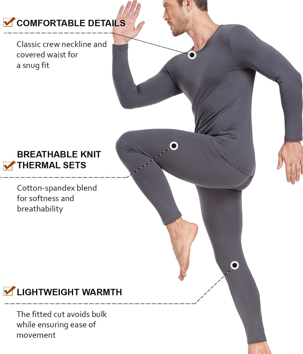 wirarpa Men's Cotton Long Johns Thermal Underwear Set Top and Bottom