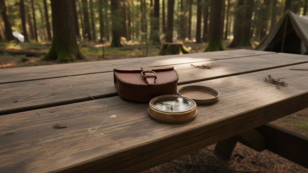 Authentic Vintage Style Brass Pocket Compass with Leather Case Rustic Vintage Home Decor Gifts