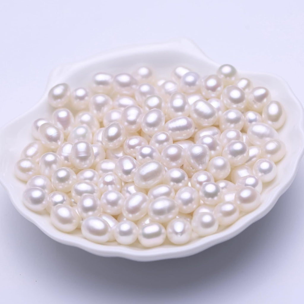 50 Pcs Real Pearls for Jewelry Making AAA 7-8 mm Non-Porous Natural Pearls Beads Oval Bead Loose Gemstone Bead Crafts Gift for Mother's Day.,DIY Gifts.