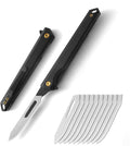 Folding Scalpel Knife, Mini Slim Pocket Knife with 10pcs #60 Scalpels Replaceable Blades, EDC Utility Knife with Liner Lock, Pocket Clip, Ideal Gifts for Men and Women（Black）