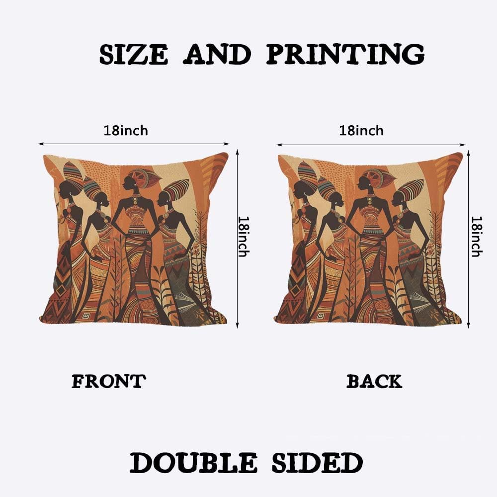 African Woman Silhouette Throw Pillow Covers Abstract Throw Pillow Covers 18"x 18" Set of 2 for Living Room Couch Bed Sofa Home Decor Soft Cushion Case