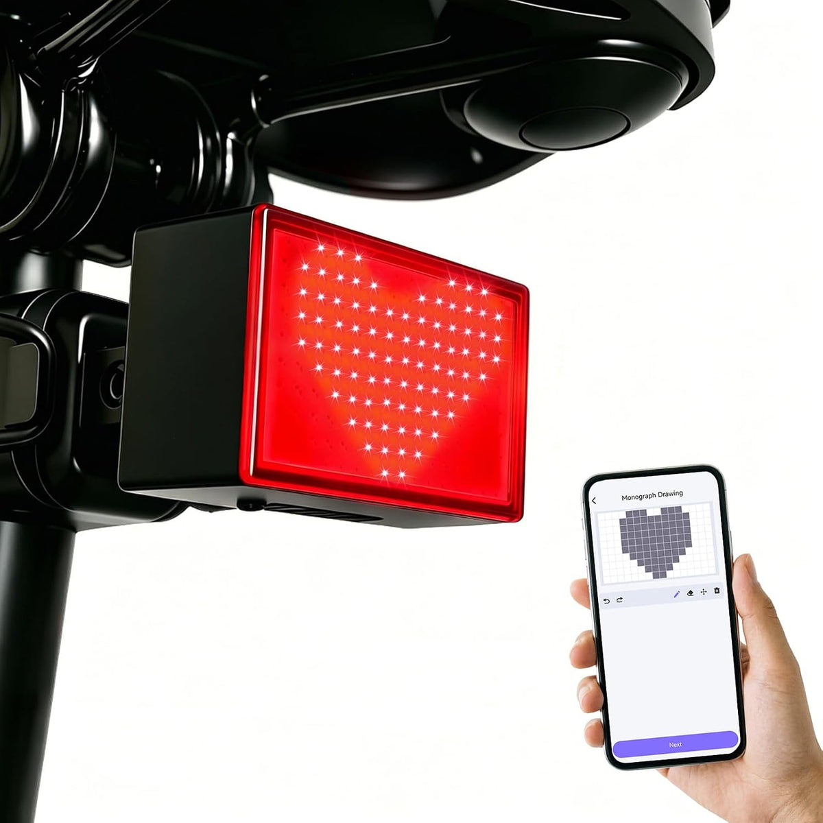 Smart Bike Tail Light, DIY Patterns & Text, USB-C Rechargeable, IPX5