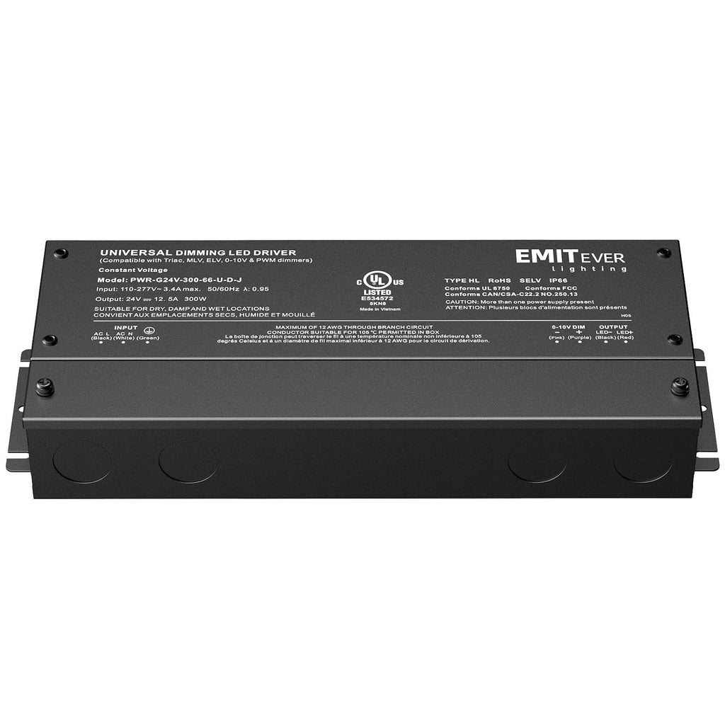 EMITEVER 300W 24V 5-in-1 Dimmable LED Driver,AC 110-277V to DC Transformer