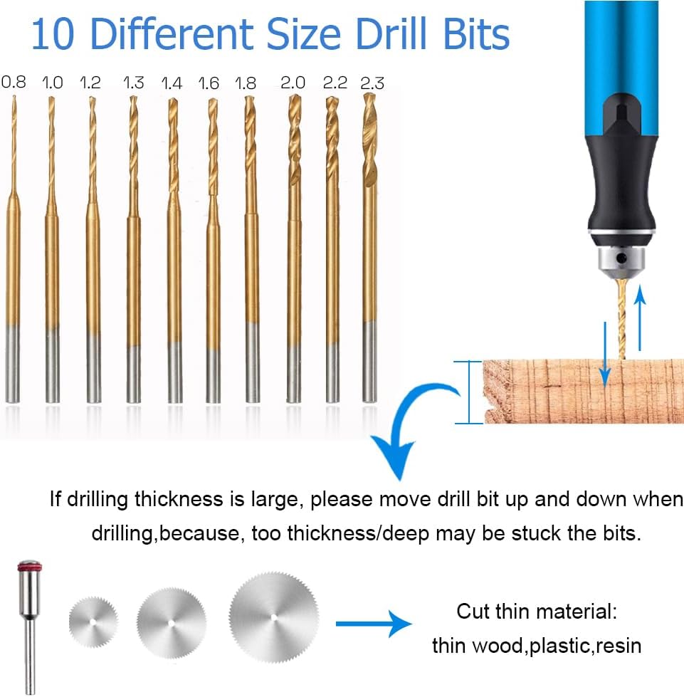 3-Speed Cordless Mini Drill Pen With 10 Small Drill Bits,Rechargeable Electric Hand Drill Pin Vise,Resin Drill Set For Jewelry Making, Resin, Plastic, Wood, Keychains DIY (BLUE)