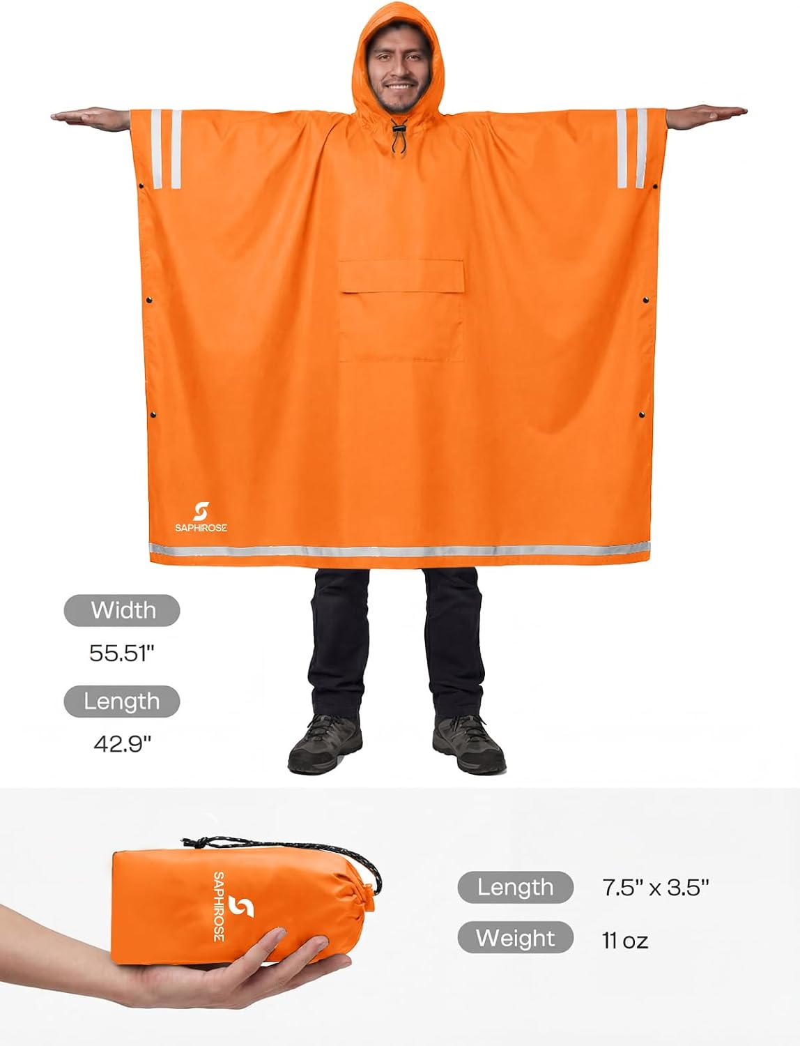 SaphiRose Hooded Rain Poncho Waterproof Raincoat Jacket for Men Women Adults