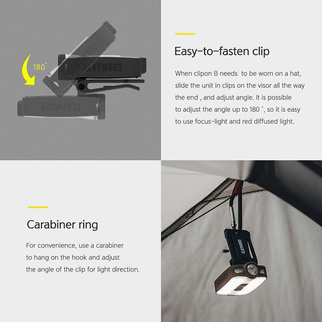 Claymore Capon 40B Tan Clip-On Cap Light – USB-C Rechargeable 230LM LED Headlamp | 3 Light Modes 180° Adjustable Beam IP54 Water Resistant Up to 12 Hrs Runtime for Camping, Running, Outdoor