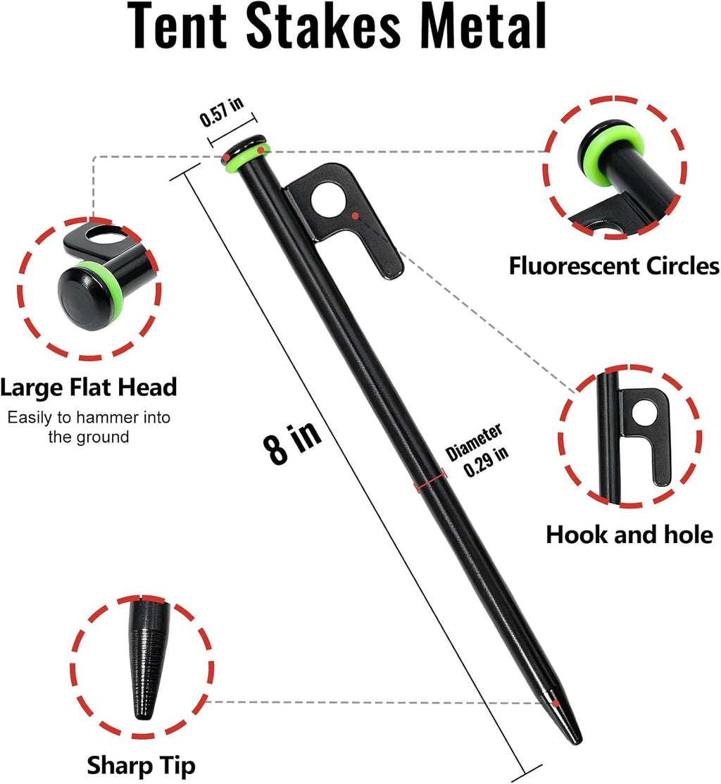 DESHIL 12 Pack Tent Stakes Heavy Duty Tent Stakes with Camping Hammers