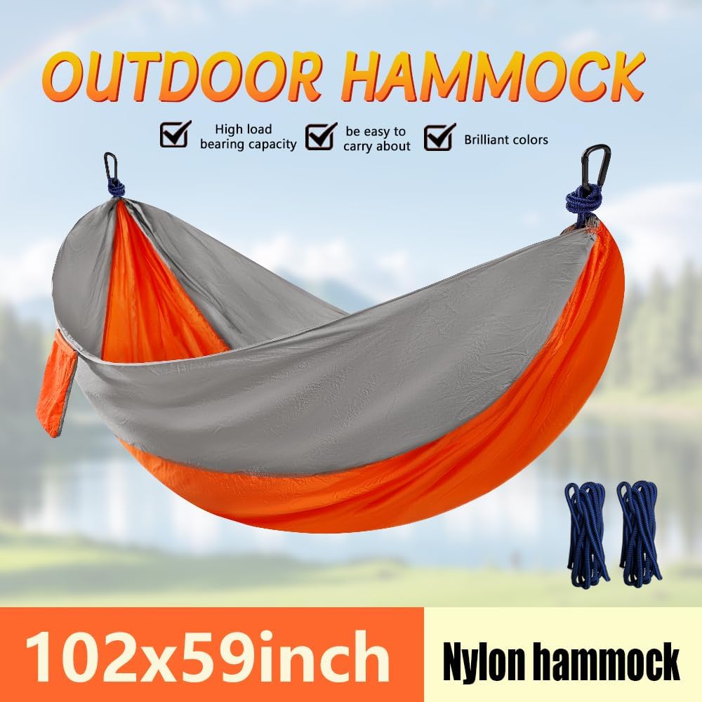 Camping Hammock, Portable Hammocks with Tree Straps & Attached Carry Bag, Travel Tree Hammocks for Outside Indoor Hiking Beach Backpack Travel(Orange, Nylon)