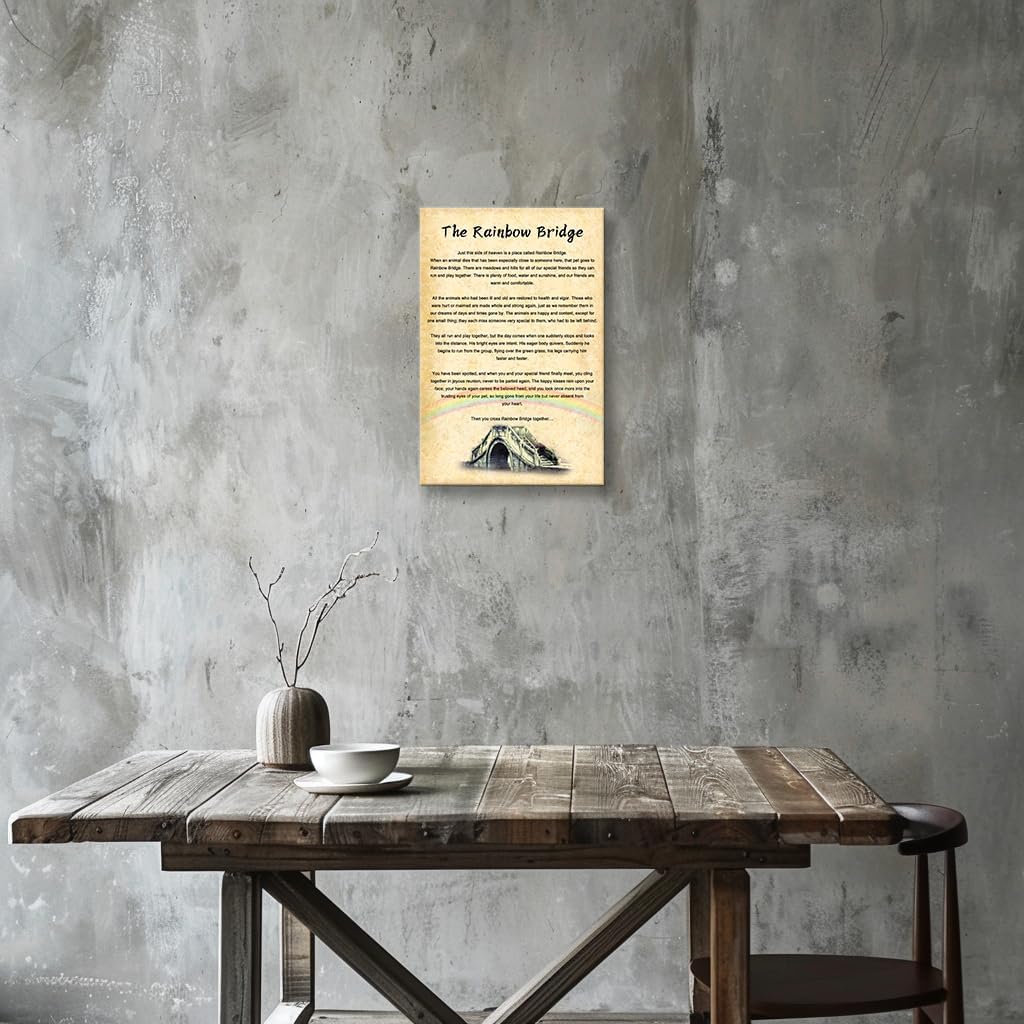 Wallpicss The Rainbow Bridge Poem Wall Art Framed Positive Quotes Poster Retro Poetry Canvas Painting Pictures Prints for Bedroom Decor 12x18 inches