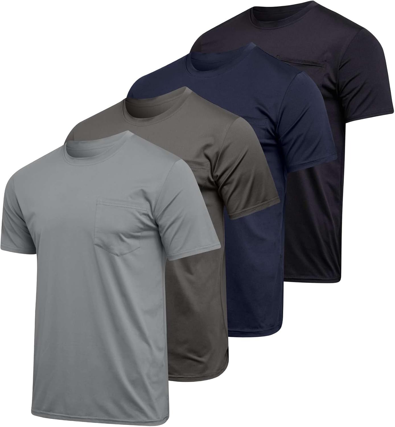 4 Pack Men's Dry Fit Short Sleeve Pocket T Shirts Workout Gym Athletic Tees