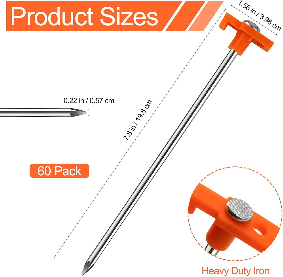 40 Pack Tent Stakes Heavy Duty, 7.8 Inch Galvanized Non-Rust