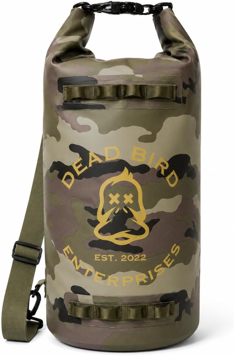 Dead Bird Enterprises Waterproof 20L Dry Bag, Camouflage Floating Shell Pouch with Roll Top Closure for Duck Hunting, Beach, Boating, Kayaking, Fishing & Camping, 500D PVC Tarpaulin Camo Dry Bag