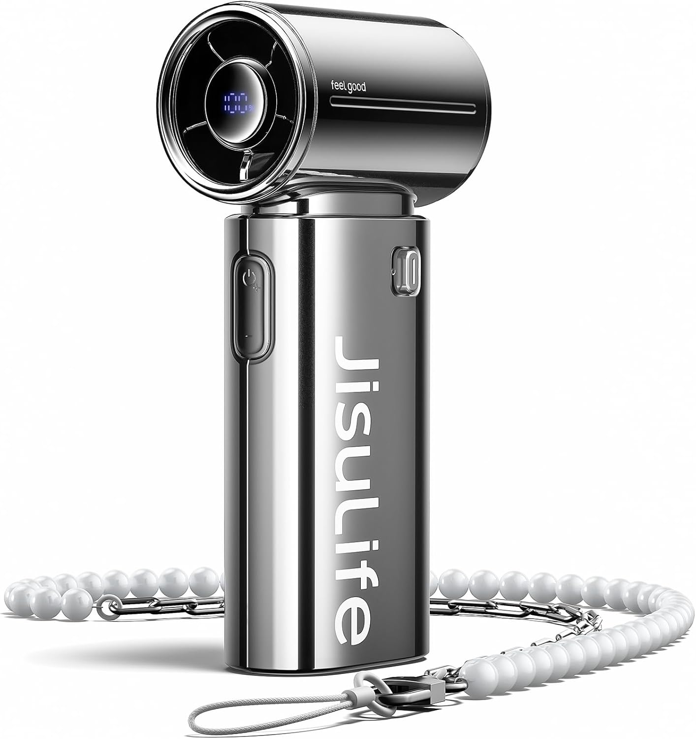 JISULIFE Handheld Fan Life9S - Sleek Chrome: Turbo Power, 22 Hours Cooling
