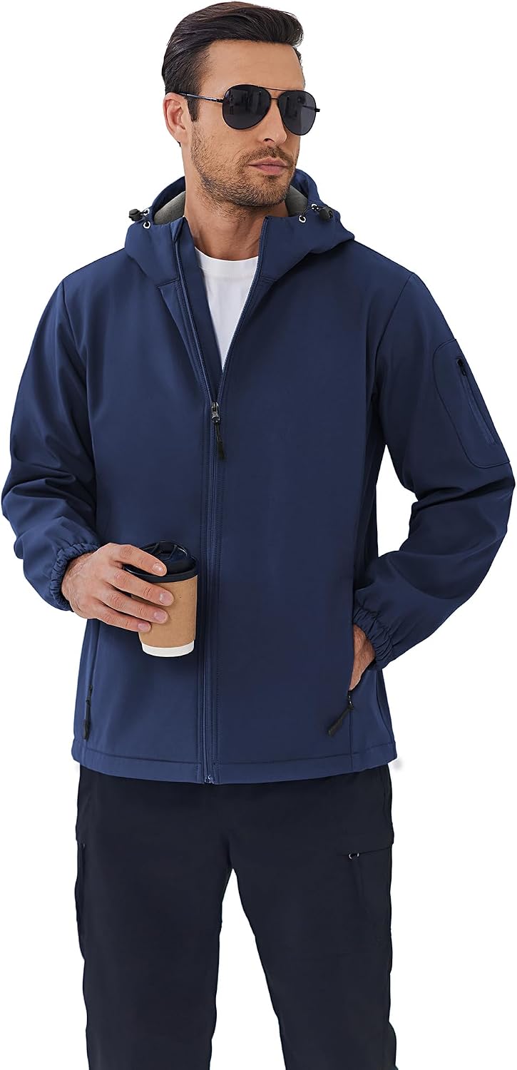 COOFANDY Men's Hooded Softshell Jacket Waterproof Fleece Lined Windbreaker Lightweight Outdoor Hiking Jacket