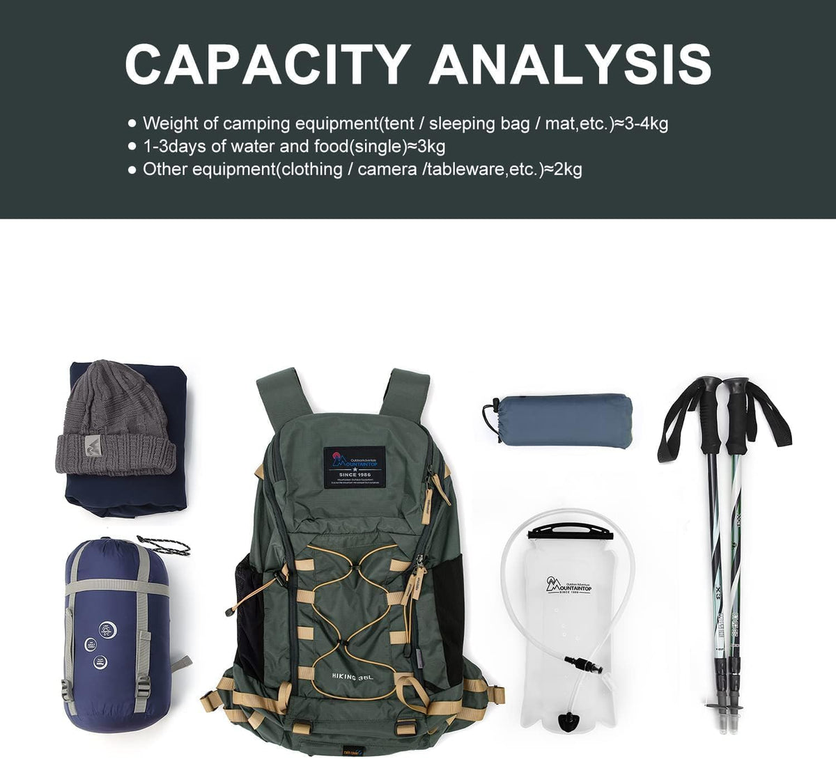 MOUNTAINTOP 35L Hiking Backpack, Lightweight Daypack with Rain Cover